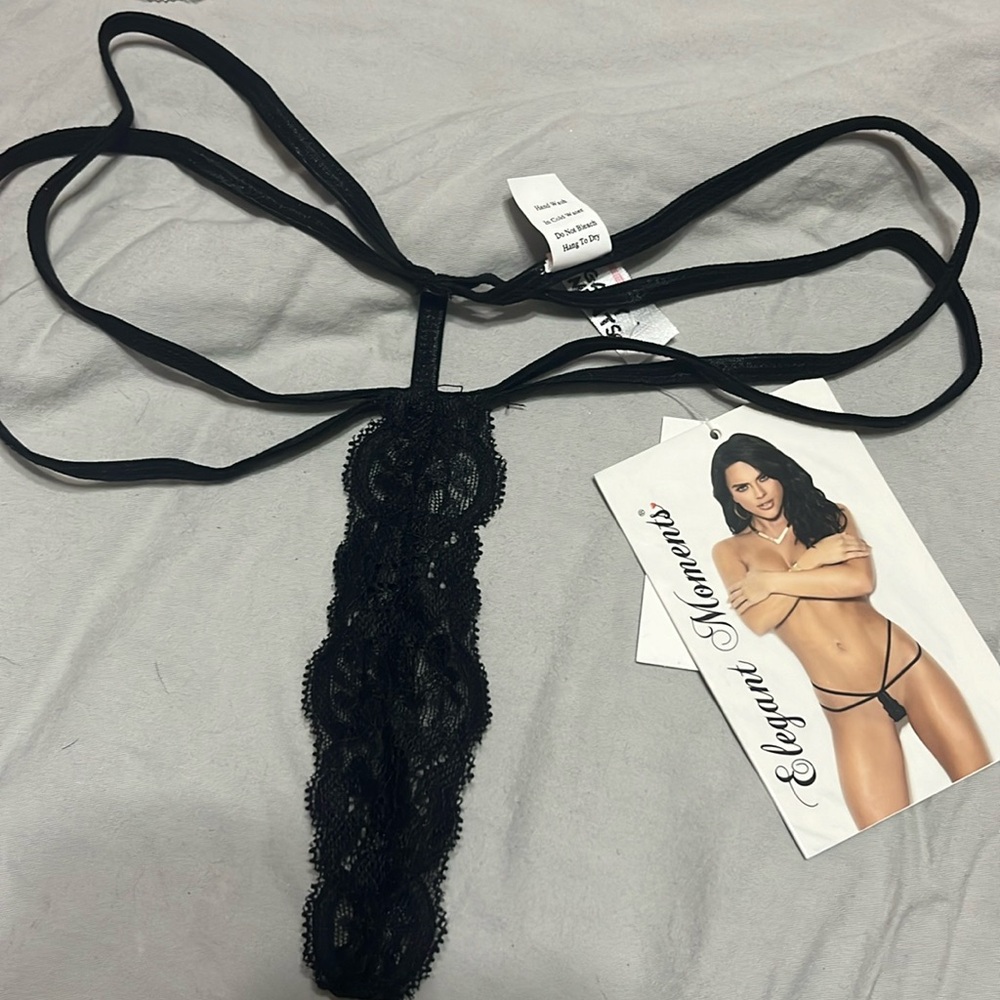 Elegant Moments Black G-string Thongs - One Size Fits Most - NWT